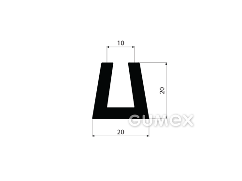 "U" Gummiprofil, 20x20/10mm, 70°ShA, EPDM, -40°C/+100°C, schwarz, 